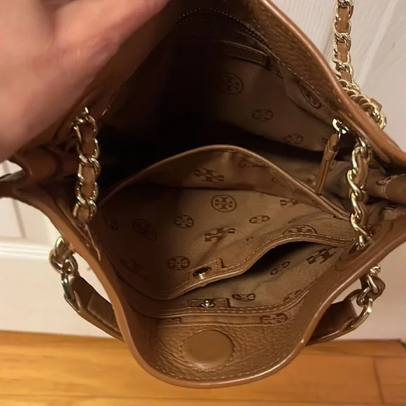 Tory Burch Cognac Brown Shoulder or Crossbody Bag Gold Chain and Leather Handle - Picture 5 of 7